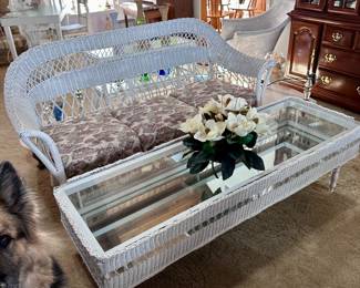 White Wicker Sofa - Coffee Table