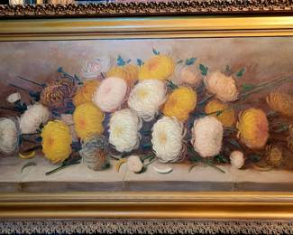 Large circa 1900 floral still life oil in original frame
