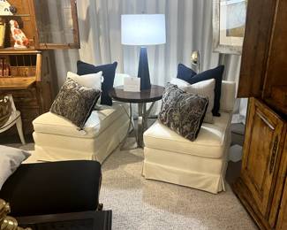 Pair Mini Chaises, newly upholstered