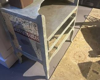Night Stand with cubby storage, drawers and sides in antique mirror
