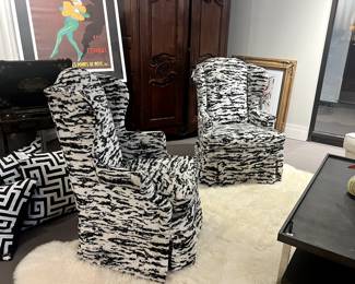F. Schumacher covered vintage wing chairs