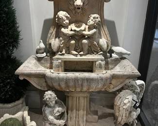 Very heavy three piece cement fountain with pump