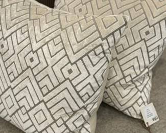 GREEN AND TAUPE DOWN PILLOWS