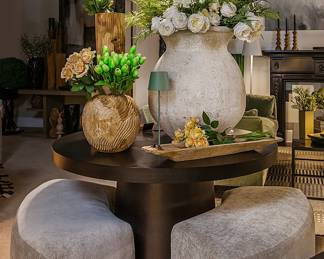 ROUND TABLE WITH TWO ROBIN BRUCE NEOMA BENCHES