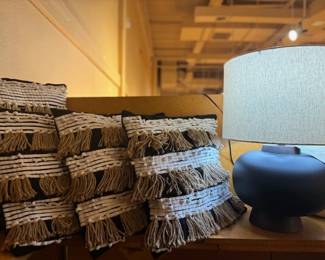 NEW RATTAN AND BLACK PILLOWS
