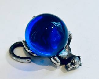 Cartier sterling silver panthere and blue crystal ball paperweight