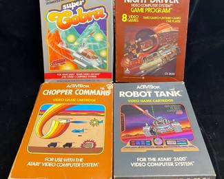Vintage Atari Games Game in Original Boxes • Super Cobra, Robot Tank, Chopper Command, Night Driver