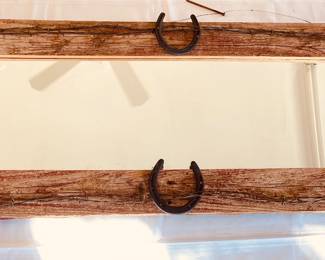 Rustic Cowboy Western Mirror w/ Horseshoes & Barb Wire • Measurements Soon