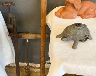 VTG Cocker Spaniel Bank, Metal Turtle Sprinkler, Axe