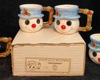 Fitz & Floyd NIB Snowman Snowmen Mugs Cups NOS