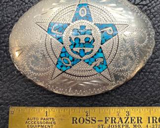 Vintage RR Signed Silver & Turquoise Native American Belt Buckle (102 grams)