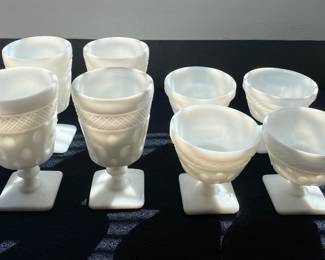 McKee Thumbprint Crosshatch Goblets & Sherbet's