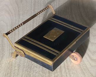 Rare HTF Mid Century Brass Metal Rolling Cigarette Cart Match Case Holder