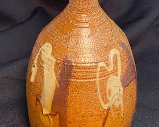 Vintage 7.5” Willow Pottery Brown Vase Jug Artist Signed