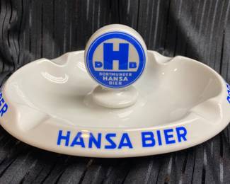 Large Hansa Bier (Beer) Cigar Porcelain Ashtray {Norway} (approximately 9.5” x 7”)