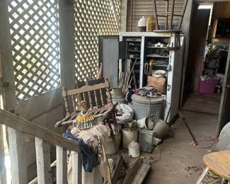 various items sitting on back porch