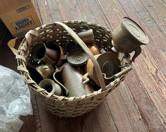 antique basket with handle with vintage and antique copper items