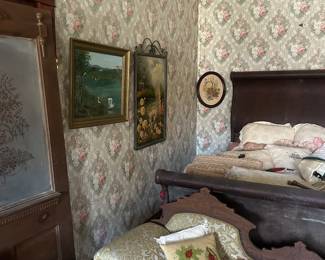 etched glass door, artwork, and great Victorian furniture