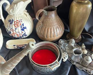 metal and copper items, dozens of pieces, pottery, lamps and hundreds of pcs of silverplate