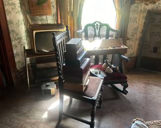 1950's style tv, furniture and boxes and boxes of treasures