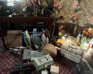 misc items stacked in floor