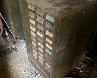 vintage metal parts store storage cabinet