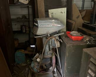 vintage motor and cabinets in outside storage