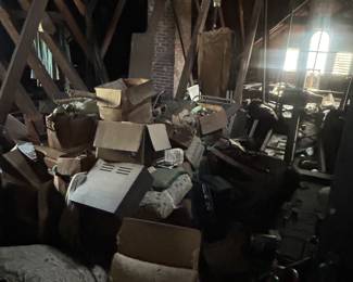 unidentified items in boxes in attic, enter at your own risk
