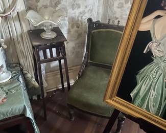 glassware, artwork. curtains, chairs, easel and more