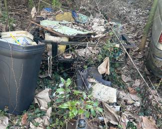 mower trailer in sideyard at house