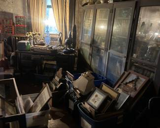 bookcases and artwork