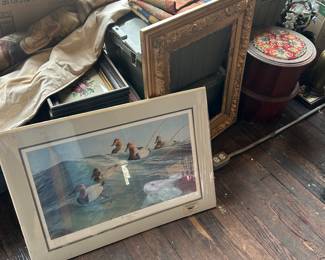 artwork, antique gold frames, tapestry etc