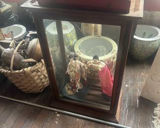 baskets, silver cases, store displays, Asian items