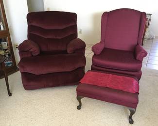 plum colored recliner - plum side chair & stool