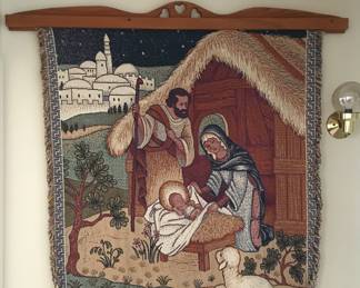 large nativity throw w/wood hanger
