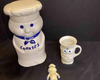  02 Pillsbury Dough Boy Vintage Cookie Jar, Cup, And Magnet