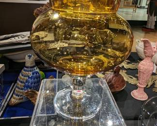 Lg Amber Hand Blown Glass Candy Dish Bowl / $60