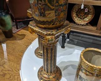 Royal Satsuma 1930's Hand Painted Pedestal and Vase Set of 2 $2000