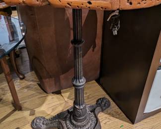 Hand-crafted side table wrought iron and driftwood top. $225