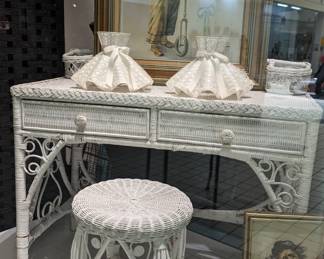 White Wicker Vanity Set $150