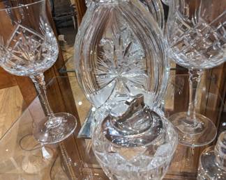 Bohemian Decanter and Glass Set / $160  -  Vintage Mid Century Glass Lighter / $35