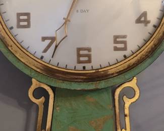 Vintage Gilbert 1807 Banjo Clock, wooden painted wall clock, 8 Day wind up, 22" long, missing the Eagle