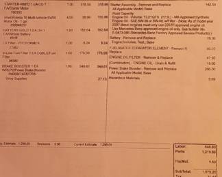 Receipt for work done October 2023 to Mercedes Box truck, needs Brake Line repair