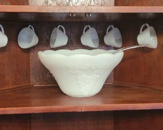 Vintage Milk Glass Punch Bowl set
