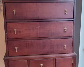 #27 Empire style Highboy Dresser with brass pulls and dovetailed construction