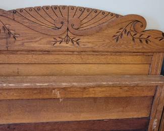 #33 Carved wooden headboard and footboard and wooden sides, size Twin