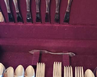 Stainless Steel, Korea flatware set, with S monogram, 48 pieces total with box