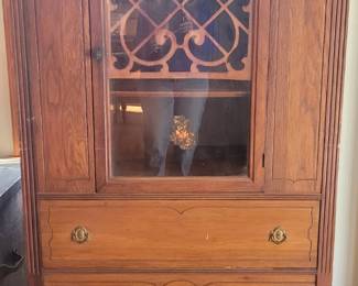 #3 Vintage Glass Front China Cabinet, interior shelves have plate rail, original hardware, dovetail construction.  
67 1/2" H x 15" D x 35" W