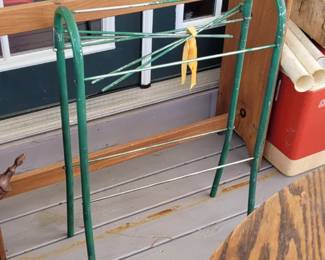 #39 wooden quilt rack & #46 vintage green metal clothes drying rack
