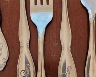Stainless Steel, Korea flatware set, with S monogram, 48 pieces total with box